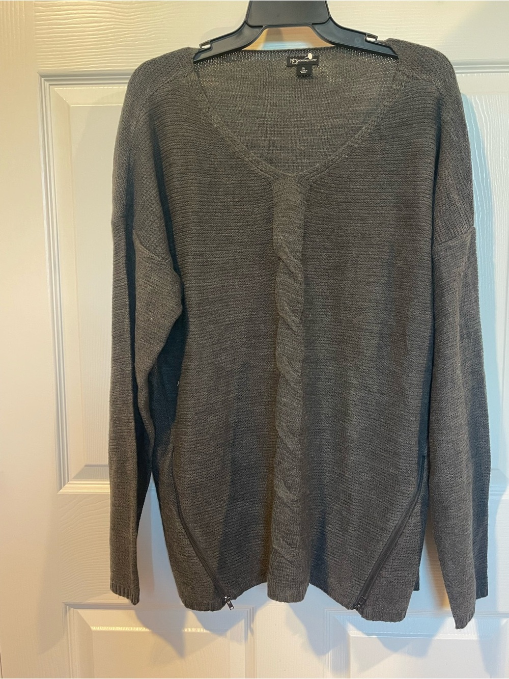 new directions XL Women’s V-Neck Cable Knit Sweater - Charcoal